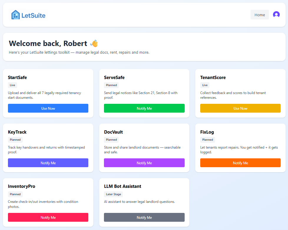 LetSuite Dashboard Screenshot